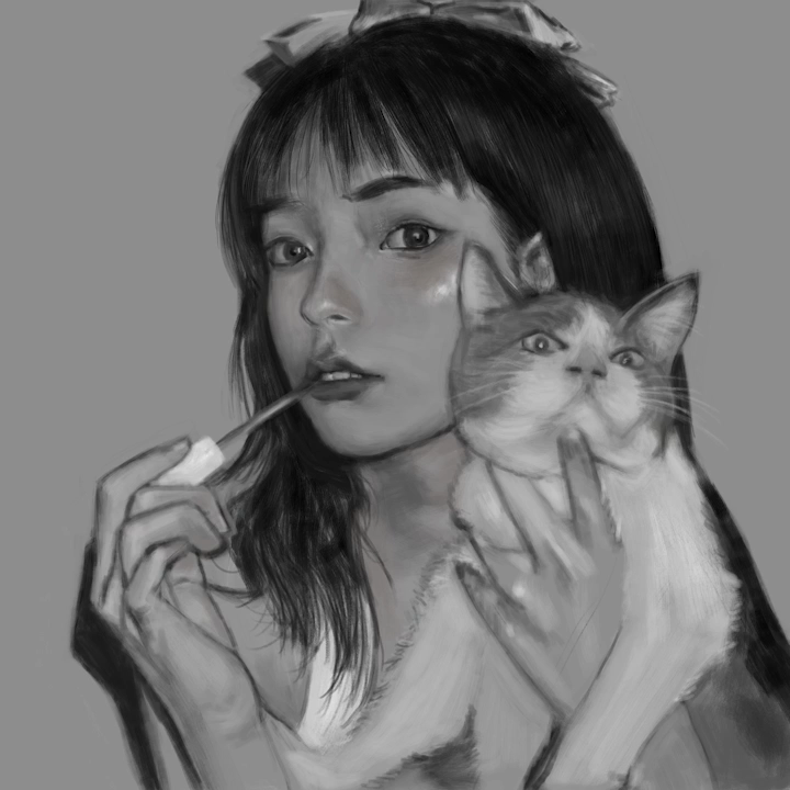 Portrait of a Random Girl and a Cat.